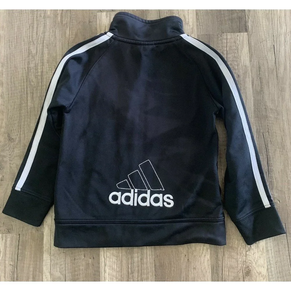 Adidas 2T Boy/girl Toddler Full Zip Athletic Track Jacket Back Embroidery Black